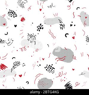 Abstract vector seamless background in Memphis style with raster effect. Stock Vector