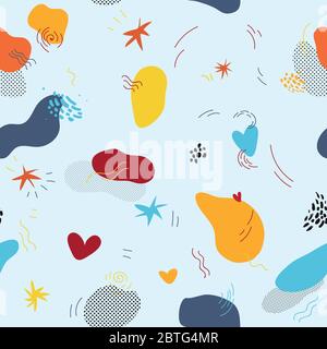 Vector color seamless pattern in memphis style with raster effect. Stock Vector
