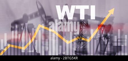 Rise in prices of a barrel of WTI crude oil 2020. Up arrow. Stock Photo