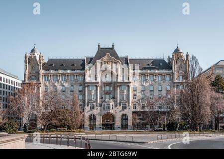 Feb 8, 2020 - Budapest, Hungary: Art Nouveau style Gresham Palace, also Four Seasons Hotel facade Stock Photo