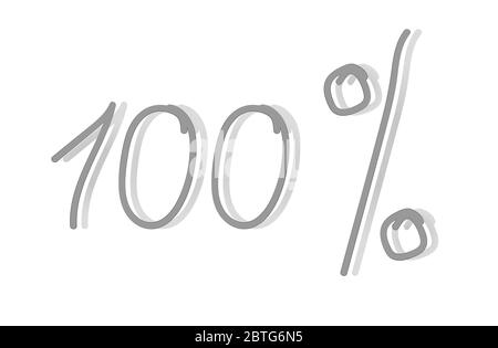 the inscription one hundred percent written in gray numbers by hand and casts a shadow on a white background Stock Vector