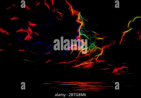 Background abstract black multicolor lines, shapes, vivid wallpaper Stock Photo