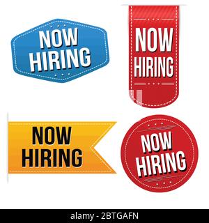 Now hiring sticker or label set on white background, vector illustration Stock Vector