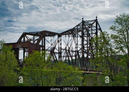 Old  railroad bridge over the Ohio river in Wheeling WV Stock Photo