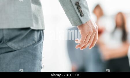 close up. speaker standing in the conference room. Stock Photo