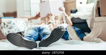 close up. image of a young couple resting on the floor . Stock Photo