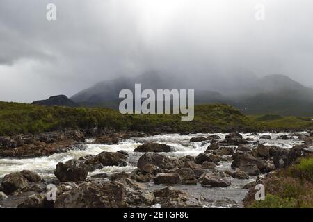 The Allt Dearg Mor River running through Sligachan on the island of Skye in Scotland Stock Photo