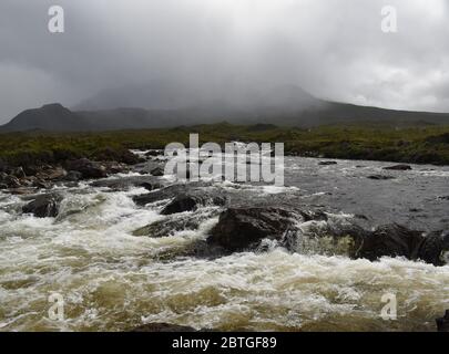 The Allt Dearg Mor River running through Sligachan on the island of Skye in Scotland Stock Photo