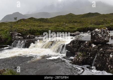 The Allt Dearg Mor River running through Sligachan on the island of Skye in Scotland Stock Photo