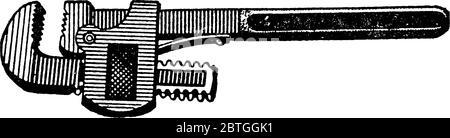 Adjustable tool used to turn soft iron pipes and fitting with a rounded surface, vintage line drawing or engraving illustration. Stock Vector