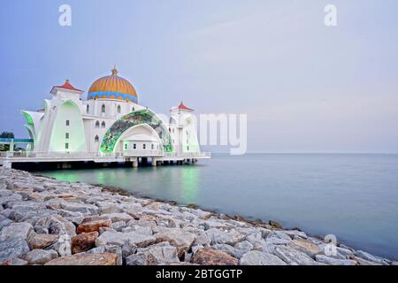 Masjid Selat Malaka, Melacca Strait Mosque, Malaka, Malaysia Stock Photo