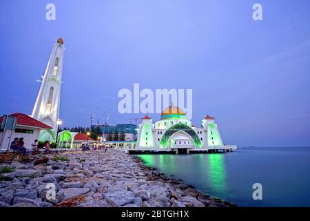 Masjid Selat Malaka, Melacca Strait Mosque, Malaka, Malaysia Stock Photo