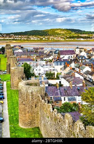 Conwy town walls in Wales, UK Stock Photo