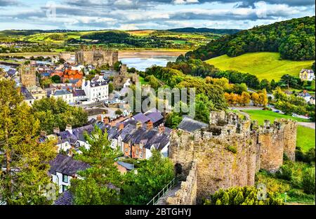 Conwy town walls in Wales, UK Stock Photo
