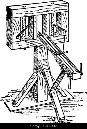 The non-handheld mechanical device used to throw a projectile to a great distance without the aid of an explosive substance, particularly various type Stock Vector