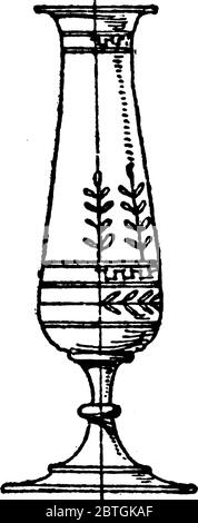 This decorative jar is made out of glass and is used for displaying cut flower or as decoration piece, vintage line drawing or engraving illustration. Stock Vector