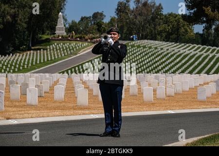 Los Angeles, California, USA. 25th May, 2020. Crowds and Veterans gather for this Memorial Day at Los Angeles National Cemetery as Vintage planes to fly over L.A. Credit: Jason Ryan /ZUMA Wire/Alamy Live News Stock Photo