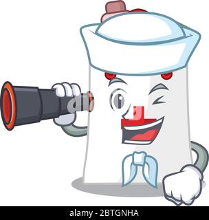 A cartoon picture of drug shopping bag Sailor using binocular Stock Vector