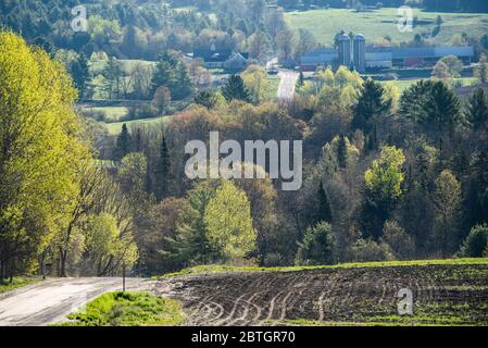 Springtime comes to the rural landscape of the state of Vermont, New England, USA. Stock Photo
