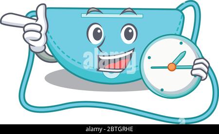 mascot design style of sling bag standing with holding a clock Stock Vector