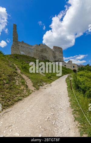 The ruins of the Cachtice castle above the village of Cachtice, Slovakia