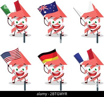 Fire cracker cartoon character bring the flags of various countries Stock Vector