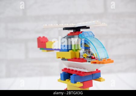 creativity playing and making a Helicopter from brick Lego Stock