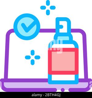 laptop disinfection icon vector outline illustration Stock Vector
