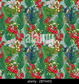 Hand drawn medicinal plant seamless pattern. Healing herbs drawing on craft paper. Stock Photo
