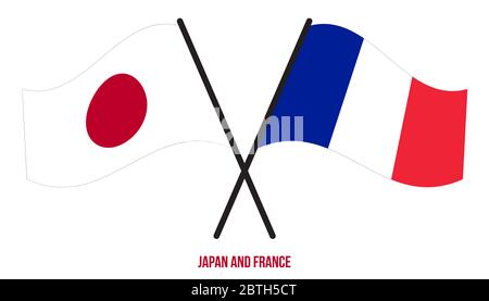 Japan and France Flags Crossed And Waving Flat Style. Official Proportion. Correct Colors. Stock Photo