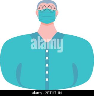 healthy man in medical protection mask on white background vector illustration design Stock Vector