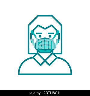 Woman face with mask icon vector isolated on white background. Protection wear from coronavirus, air pollution, dust. Stock Vector