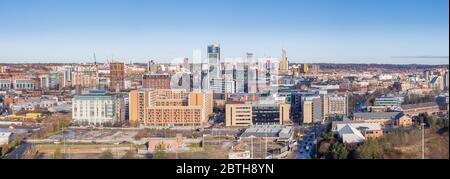Aerial panoramic view of Leeds city centre from the south Stock Photo
