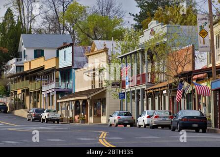Historical buildings on Main Street in Angels Camp, Gold Country, California, USA Stock Photo