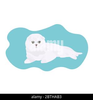 cute white cat sleeping home pet relaxing on floor vector illustration Stock Vector