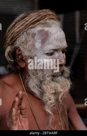 Indian Monk (Naga Sadhu baba) at Holy Ardh Kumbh Mela, Allahabad (Paryagraj), Uttar Pradesh, India. Kumbh Mela happens after 6 years. Stock Photo