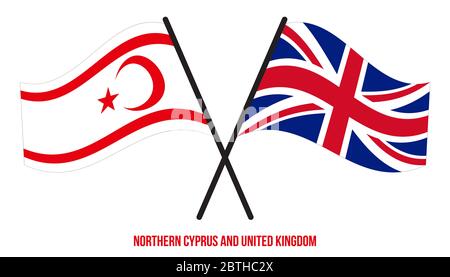 Northern Cyprus and United Kingdom Flags Crossed And Waving Flat Style. Official Proportion. Correct Colors. Stock Photo