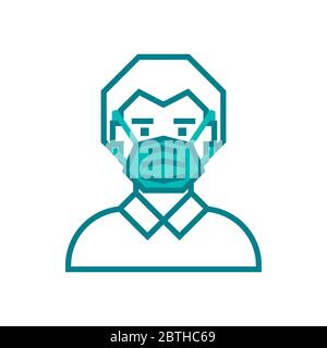 Man face with mask icon vector isolated on white background. Protection wear from coronavirus, air pollution, dust. Stock Vector