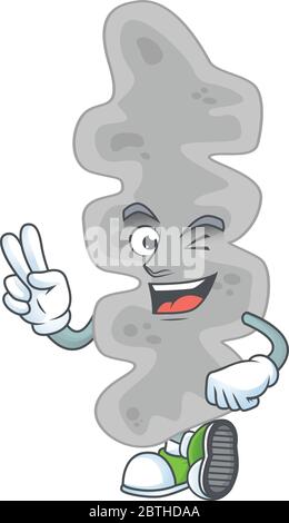smiling leptospirillum ferriphilum cartoon mascot style with two fingers Stock Vector