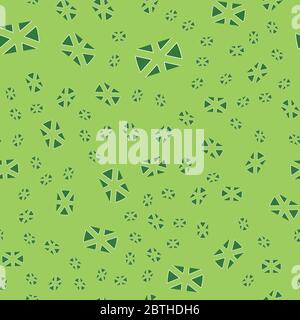 Seamless pattern texture background with geometric shapes, colored and rotated in different sizes in green and white colors. Stock Vector