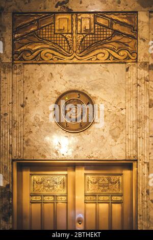 Art deco elevator in Lafayette Hotel in Buffalo NY Stock Photo