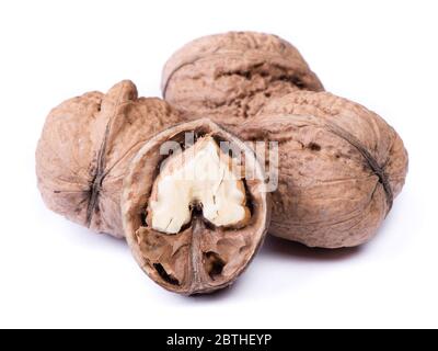 Group of big walnuts isolated on white background Stock Photo