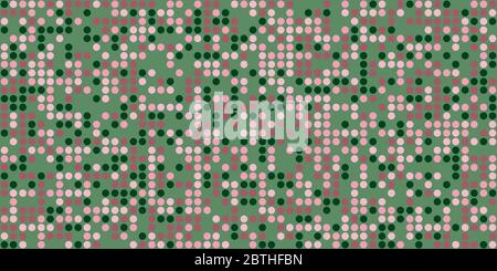 Purple and green dots on green background. Small circles  as particles evenly to each other. Camouflage colors. Information Security Concept. Stock Vector