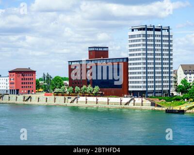 Rhine river with Speicher 7 Boutique Hotel (Mannheim/Germany) Stock Photo