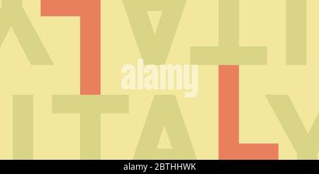 Italy - editable horizontal 16х9 background template. Stylish cropped letters, copy space. Red, yellow colors. For brochure, poster, banner, magazine. Stock Vector