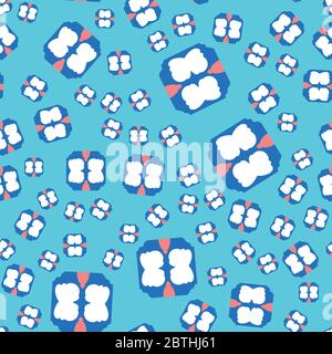 Seamless pattern texture background with geometric shapes, colored and rotated in different sizes in blue, red and white colors. Stock Vector