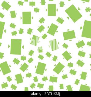 Seamless pattern texture background with geometric shapes, colored and rotated in different sizes in green and white colors. Stock Vector