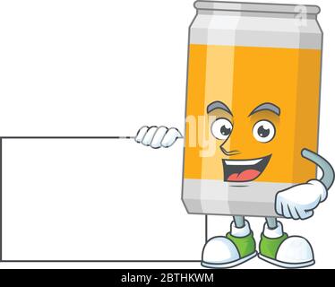 Beer can cartoon drawing Thumbs up holding a white board Stock Vector