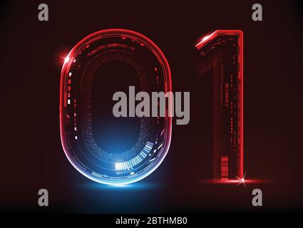 Technology abstract neon font and alphabet. techno effect logo designs for business growth to successful. Stock Vector