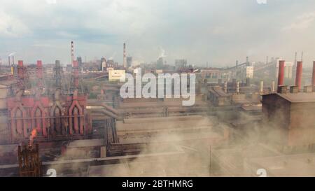 Heavy industry. CO2 emissions, poisonous gases from chimneys. dirty pipelines Stock Photo